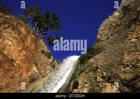 La cascade de Tanur à Nahal Ayun réserve naturelle, où le courant passe de l'Ayun Valley dans le "doigt de la Galilée" à la vallée de Hula, près de la ville de Metula Haute Galilée dans le Nord d'Israël Banque D'Images