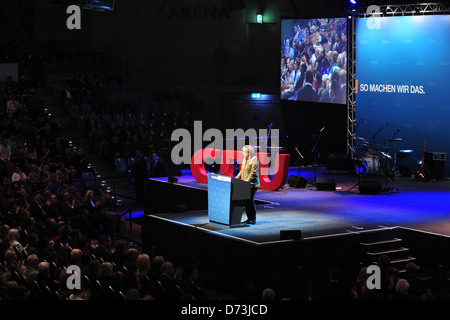 Oldenburg, Allemagne, la chancelière Angela Merkel (CDU) sur la campagne électorale pour les élections de l'état dans l'Arène de brebis Banque D'Images