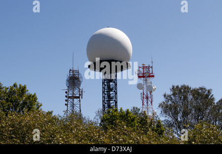 Les antennes radar et com vu dans l'île espagnole de Majorque Banque D'Images