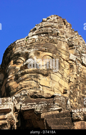 Visages de pierre porte sud, Angkor Thom, Angkor, Siem Reap, Cambodge Banque D'Images