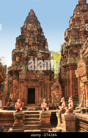 Temple de Banteay Srey, zone d'Angkor, Siem Reap, Cambodge Banque D'Images