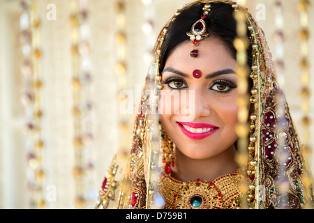 Belle Mariée indienne en robe de mariage traditionnelle Banque D'Images