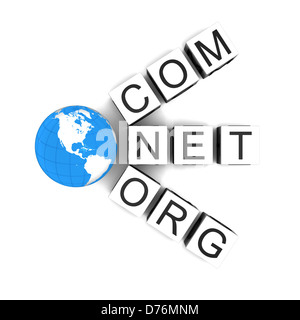 Concept de domaines internet avec globe isolé sur fond blanc. Éléments de cette image fournie par la NASA. Banque D'Images