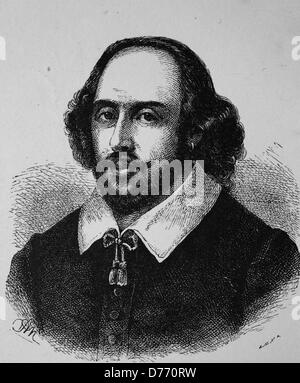 William Shakespeare, 1564 - 1616, poète et dramaturge anglais, gravure sur bois, 1880 historique Banque D'Images