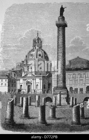 La Colonne Trajane à Rome, Italie, historique gravure sur bois, vers 1880 Banque D'Images