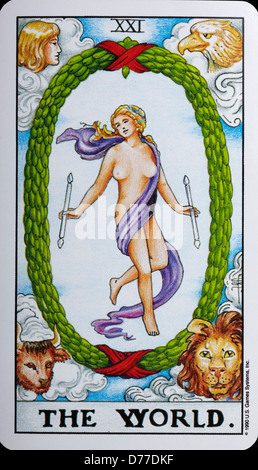 La carte de tarot "Le Monde" Banque D'Images