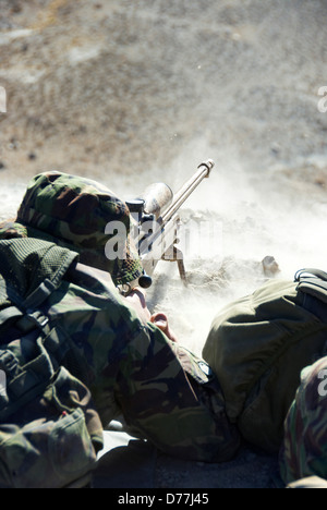 Marine royale britannique au cours de tir fusil de sniper sniper montagne Nevada USA Hawthorne formation Banque D'Images