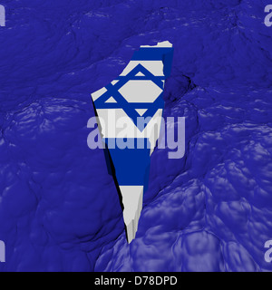 Israël carte drapeau dans l'océan abstrait illustration Banque D'Images