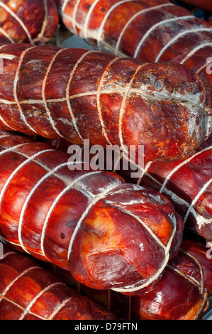 L'Italie, en Calabre, de marché, de salami, de Calabre Capocollo Banque D'Images