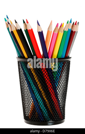 Porte-crayons de couleur en noir. Isolé sur fond blanc Banque D'Images