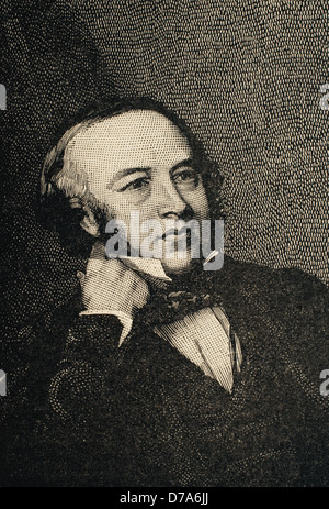 Sir Rowland Hill (1795-1879). Enseignant et créateur du premier timbre-poste britannique dans l'histoire : le Penny black. La gravure. Banque D'Images