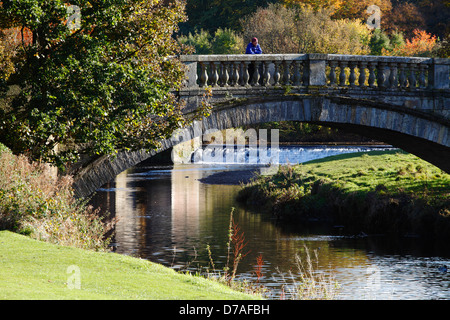 Pont en pierre au-dessus de l'eau de la charrette blanche dans le parc national de Pollok, Glasgow, Écosse, Royaume-Uni Banque D'Images