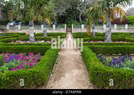 Les grands planteurs de l'argile et des haies de buis taillés font partie des jardins dans le jardin botanique des Bermudes. Banque D'Images