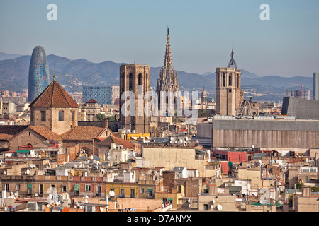 Vue à vol d'oiseau de Barcelone (Espagne) le matin Banque D'Images