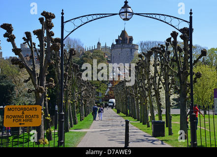 Sentier bordé d'arbres au centre-ville, le Goswells, Windsor, Berkshire, Angleterre, Royaume-Uni Banque D'Images