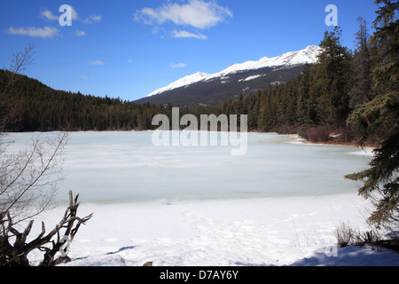 Lac gelé à Burstall Pass dans la région de Kananaskis, Alberta Banque D'Images