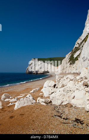 Un éboulement de la falaise de craie à Swyre entre tête Durdle Door et bat tête sur le Littoral du patrimoine des SW, Dorset, England, UK Banque D'Images