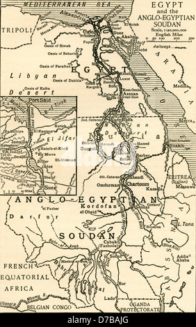 Carte de l'Egypte et le Soudan anglo-égyptiennes à l'époque de la guerre mahdistes à la fin du xixe siècle. Banque D'Images