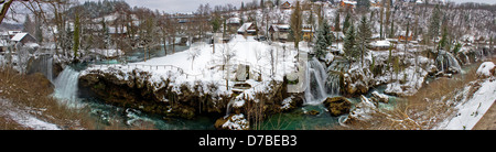 Rastoke chutes d'hiver magnifique panorama, Croatie Banque D'Images