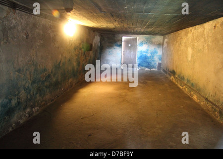 La chambre à gaz de Majdanek en caserne 41 camp de la mort avec des taches bleu imprimé sur le mur d'effets de gaz Banque D'Images