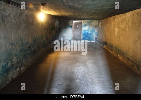 La chambre à gaz de Majdanek en caserne 41 camp de la mort avec des taches bleu imprimé sur le mur d'effets de gaz Banque D'Images