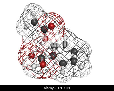 L'acide acétylsalicylique (aspirine) soulagement de la molécule du médicament, le modèle moléculaire. Banque D'Images