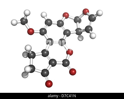 L'aflatoxine B1, molécule cancérogène contaminant alimentaire structure chimique. Les atomes sont représentés comme des sphères Banque D'Images