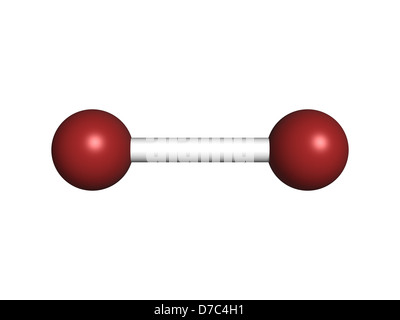 Le brome élémentaire (Br2), le modèle moléculaire. Les atomes sont représentés comme des sphères avec codage couleur classiques : brome (brun) Banque D'Images