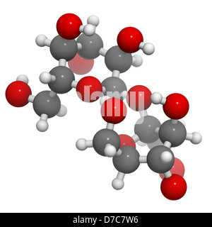 Le sucre (sucrose, saccharose), molécule de structure chimique. Les atomes sont représentés comme des sphères avec codage couleur classiques Banque D'Images