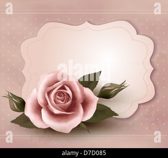 Carte de souhaits Retro avec rose rose. Vector illustration Banque D'Images
