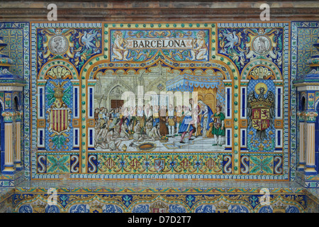 La céramique à la peinture murale de Barcelone Plaza de España à Séville Banque D'Images