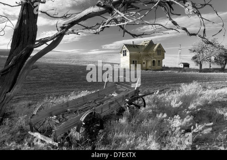 Maison de ferme abandonnée et d'une familiale. Près de The Dalles, Oregon Banque D'Images