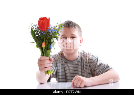 Adolescent mignon sur un fond blanc Banque D'Images