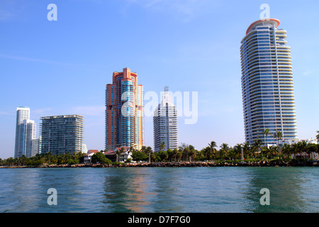 Miami Beach Florida,eau,Government Cut,South Pointe SOFI,point,condominiums condos appartements résidences appartements Fla Banque D'Images