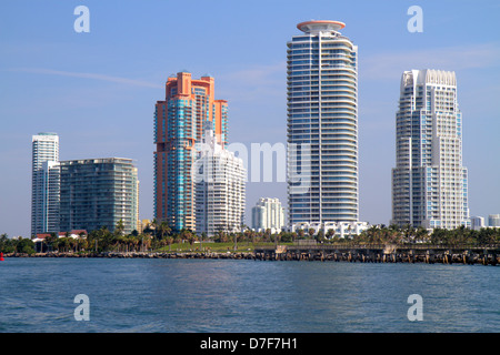 Miami Beach Florida,eau,Government Cut,South Pointe Park,point,condominium appartements immeubles, gratte-ciel de la ville, Banque D'Images