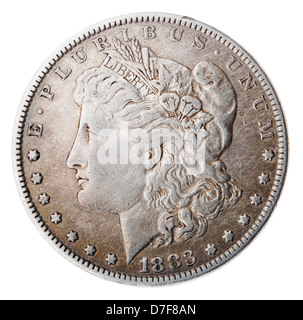 Vue frontale avers (chefs) silver dollar frappées en 1883 connu sous le nom de 'Morgan Dollar" (du nom de son concepteur). Banque D'Images