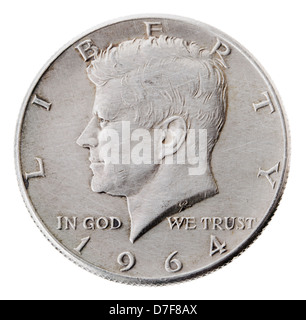 Vue frontale avers (côté face) demi-dollar d'argent frappées en 1964 portrait de profil est représenté.John F. Kennedy est à l'honneur Banque D'Images