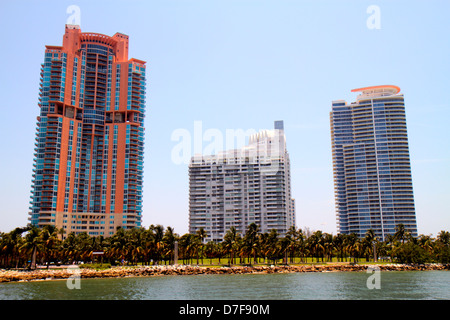 Miami Beach Florida,eau,Government Cut,South Pointe Park,point,condominiums condos appartements résidences appartements Fla Banque D'Images