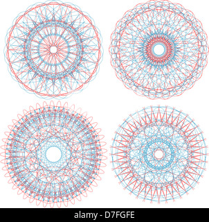 Ensemble de quatre ornement de dentelle. Ornement indien, motif floral kaléidoscopique, mandala. Banque D'Images