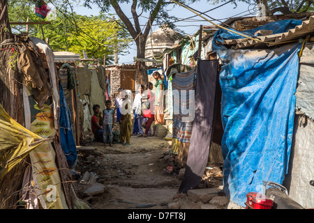 Bidonvilles de Delhi, Inde Banque D'Images