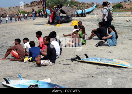 Une scène de l'Inde et la Côte d'Épices Surf SUP Championship, Kovalam beach, Kerala, Inde Banque D'Images