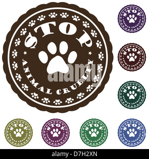 Illustration du slogan, des animaux vintage label, stamp avec pattes et texte 'Stop à la cruauté envers les animaux" en lui. Banque D'Images
