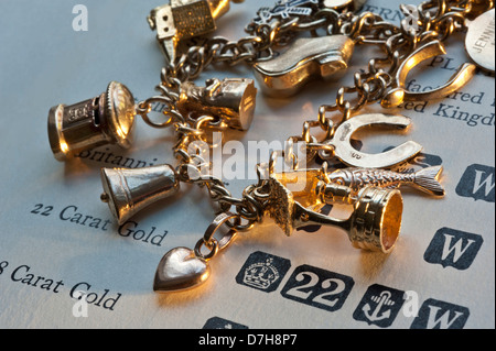 1960 Gold Charm bracelet sur la page de la pureté de l'or et poinçons livre de référence Banque D'Images