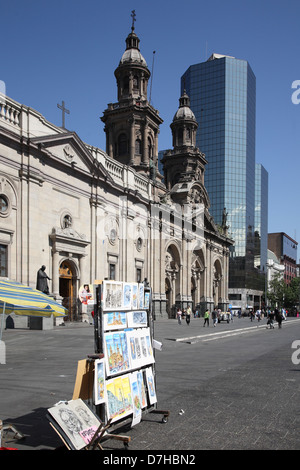 Santiago de Chile la Plaza de Armas Cathédrale Banque D'Images