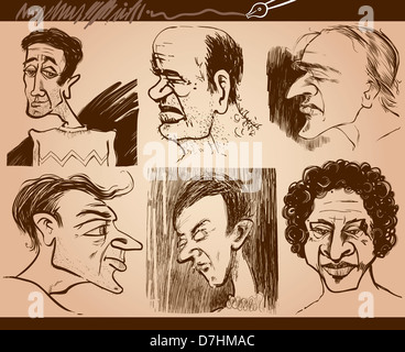 Cartoon Illustration de personnes fait face à la caricature Dessins Set Banque D'Images