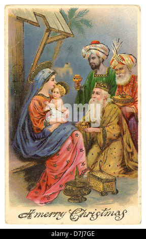 Vintage début 1900 de carte postale de Noël illustration avec les trois rois vers 1905 Banque D'Images