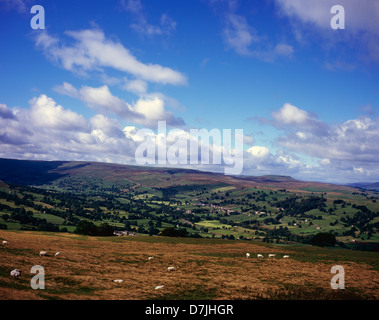 Vue sur Wensleydale sur les pentes de l'Ouest au-dessus de la balise Penhill Burton Wensleydale Yorkshire Dales England Banque D'Images