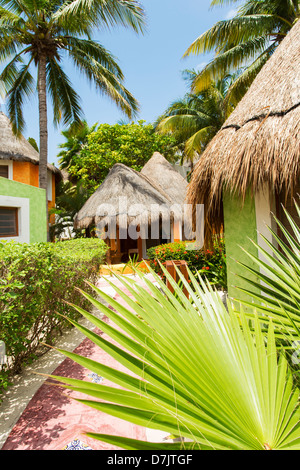 Mahekal Beach Resort, hébergement de style cabana sur la plage à Playa del Carmen, Mexique Banque D'Images