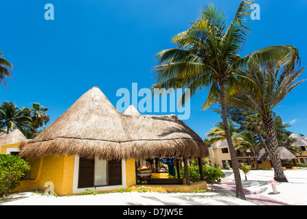 Mahekal Beach Resort, hébergement de style cabana sur la plage à Playa del Carmen, Mexique Banque D'Images