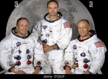 Les astronautes, commandant, Neil A. Armstrong, pilote du module de commande, Michael Collins, pilote du module lunaire, et d'Edwin E. Aldrin Jr. Banque D'Images
